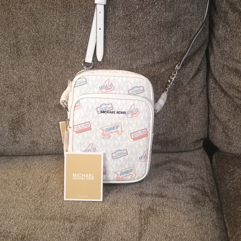Michael Kors Jet Set Diner Print Crossbody Bag – Optic White